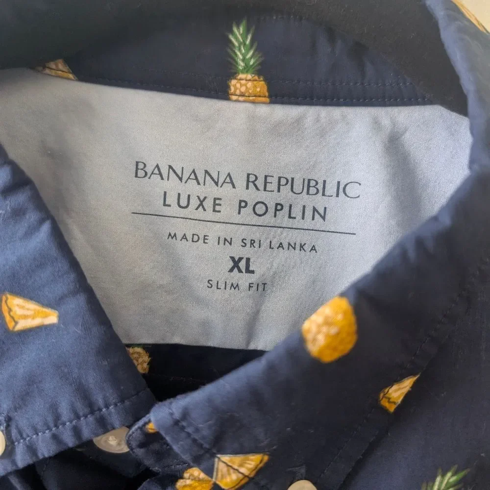 Banana Republic Men's Slim-Fit Luxe Poplin Print Shirt Pineapple Print Size XL